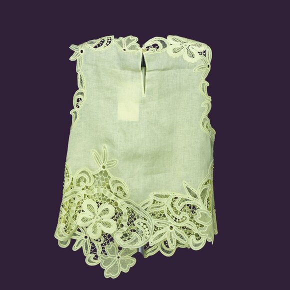 Ulla Johnson Marlis Embroidered Linen Lace Tank Top Citron Size 2 New With Tags - Picture 2 of 10